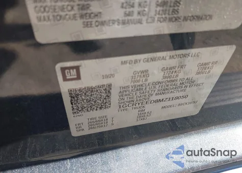 2021 Chevrolet Silverado 1500 4Wd Double Cab Standard Bed Rst из США, поврежденный, VIN 1GCRYEED8MZ118050